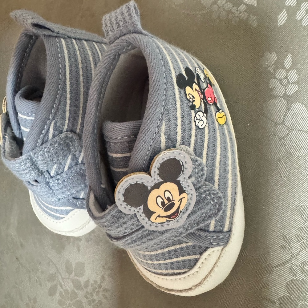 Disney Gray & White Striped Mickey Baby Walker Shoes